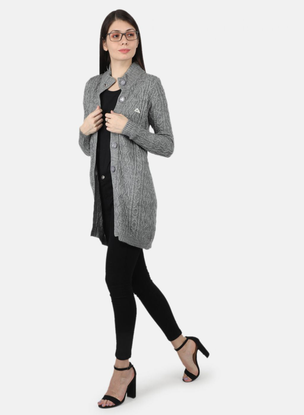 Women Grey Self Design Cardigan