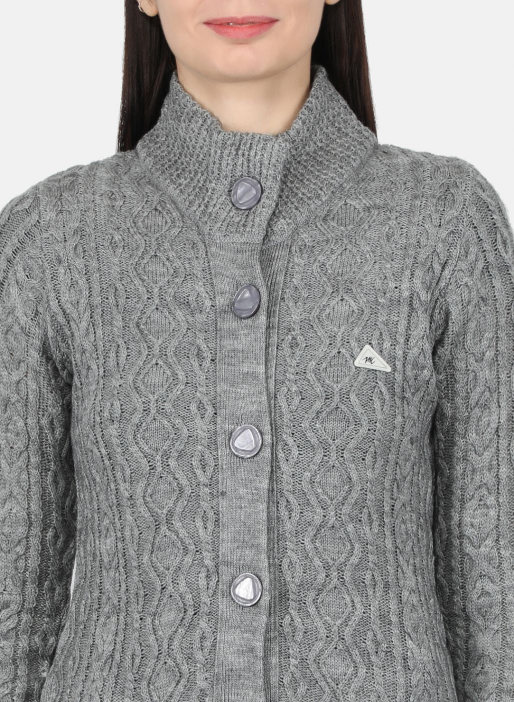 Women Grey Self Design Cardigan