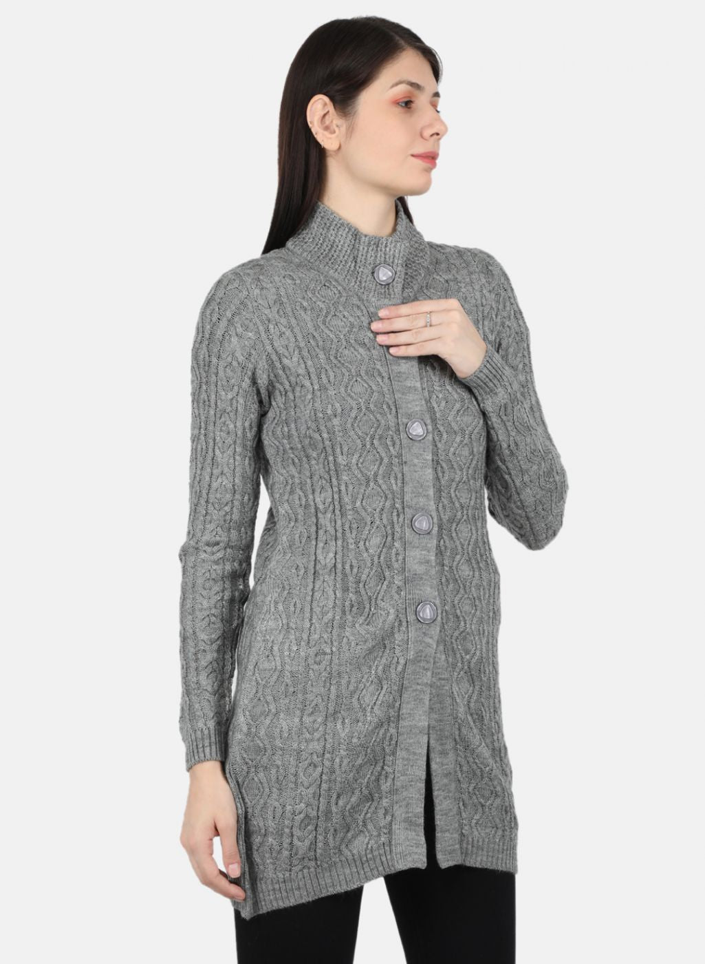 Women Grey Self Design Cardigan