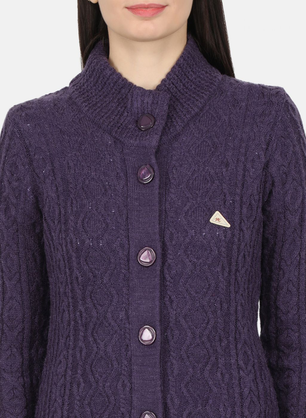 Women Purple Self Design Cardigan