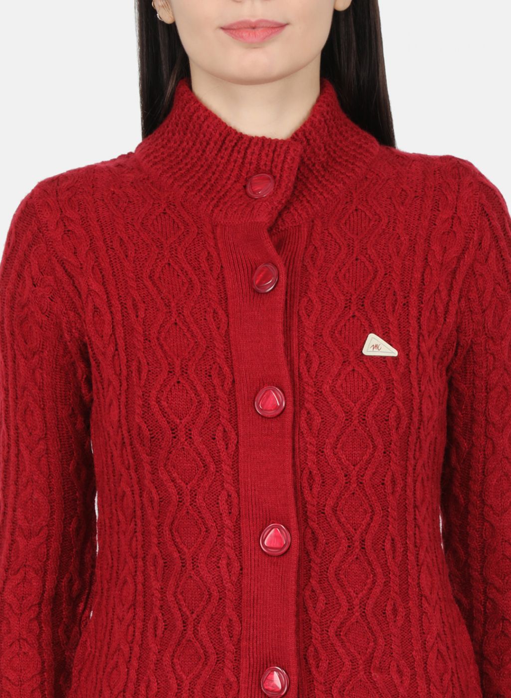 Women Red Self Design Cardigan