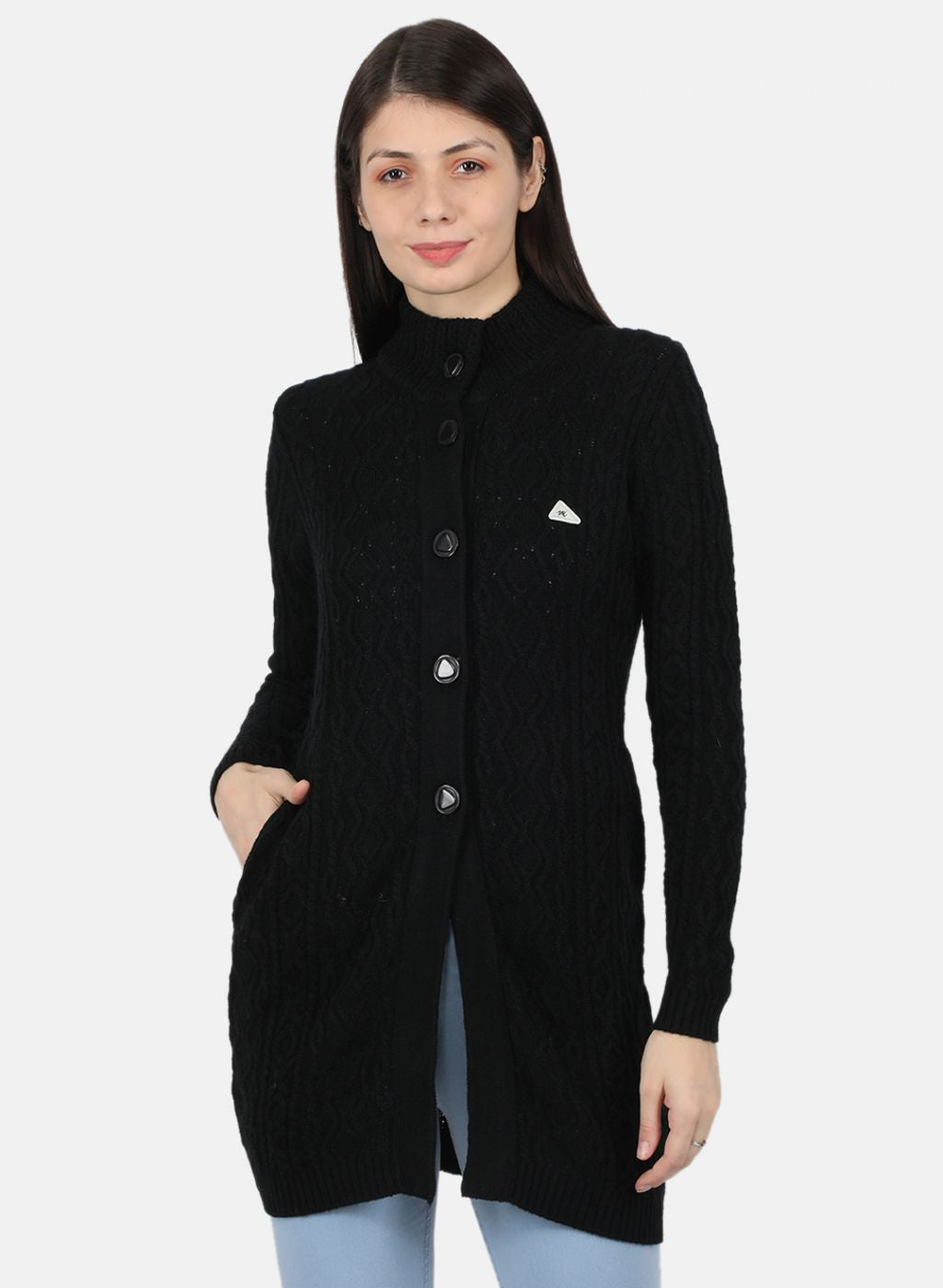 Women Black Self Design Cardigan