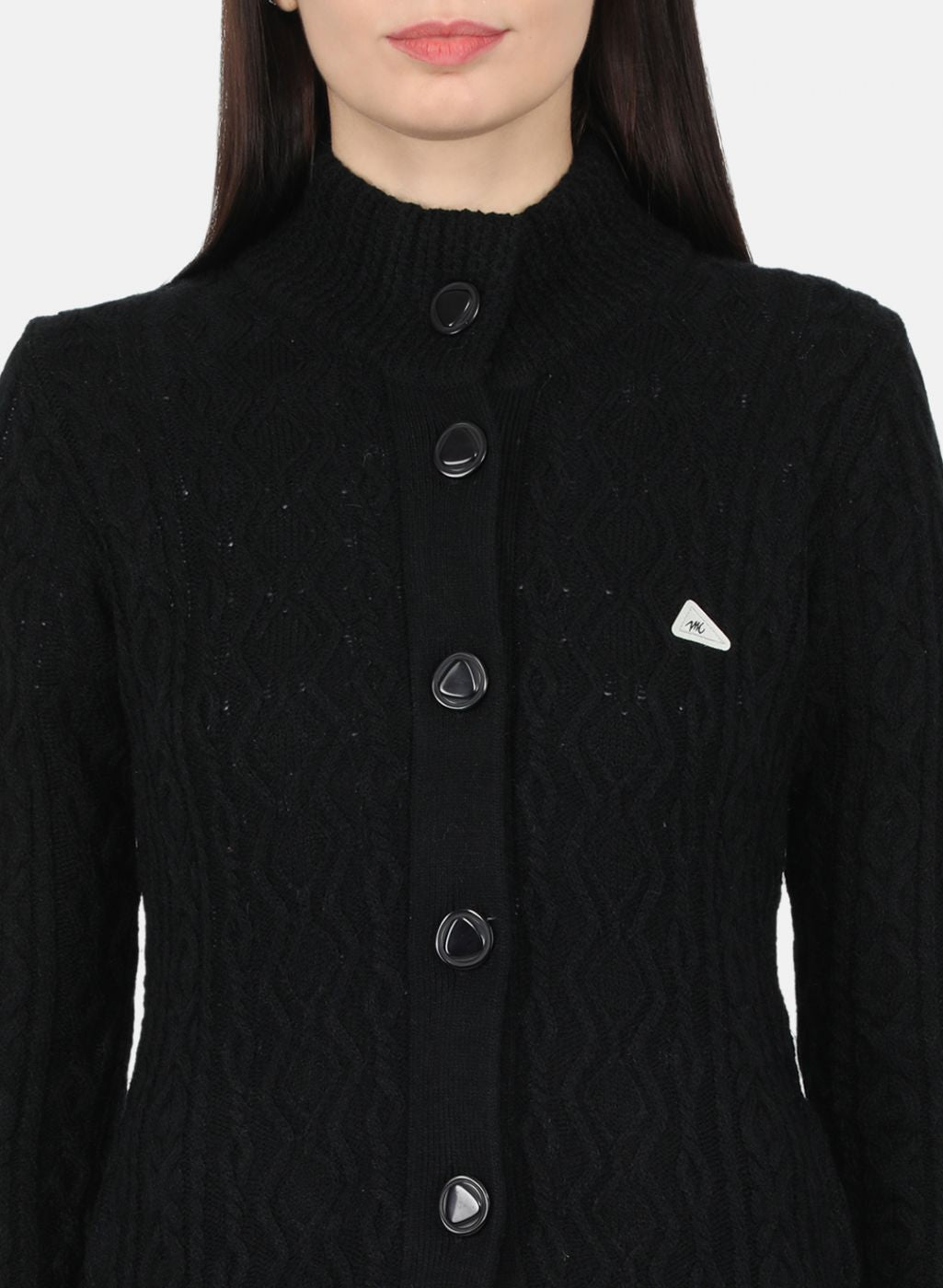 Women Black Self Design Cardigan