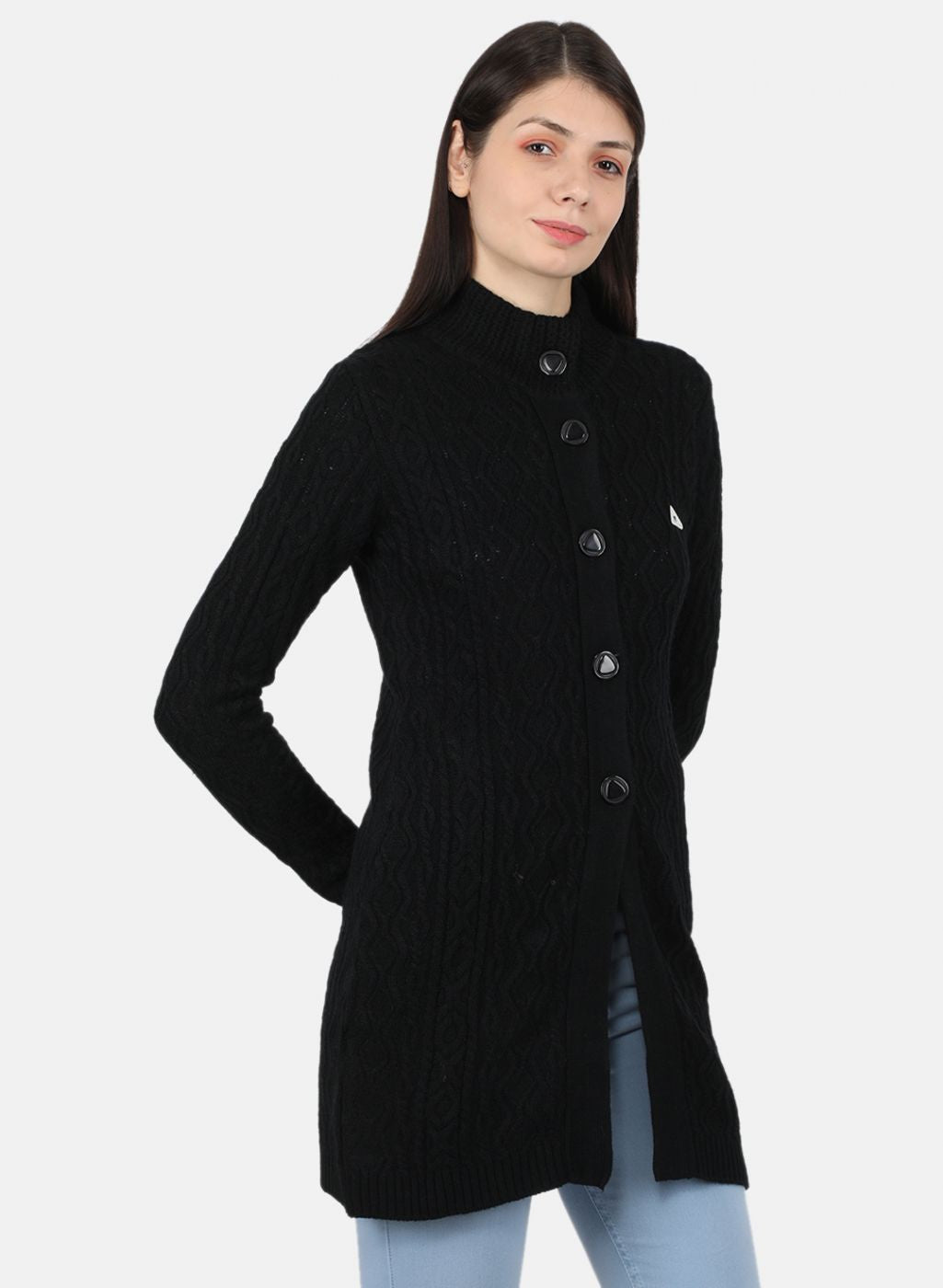 Women Black Self Design Cardigan