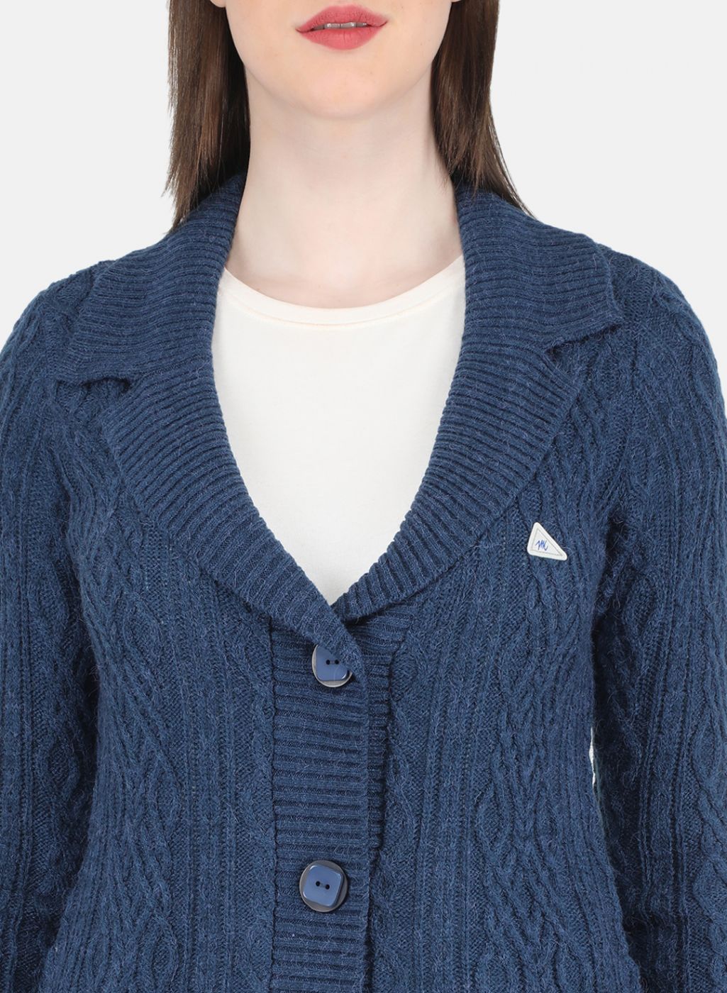 Women Blue Self Design Cardigan