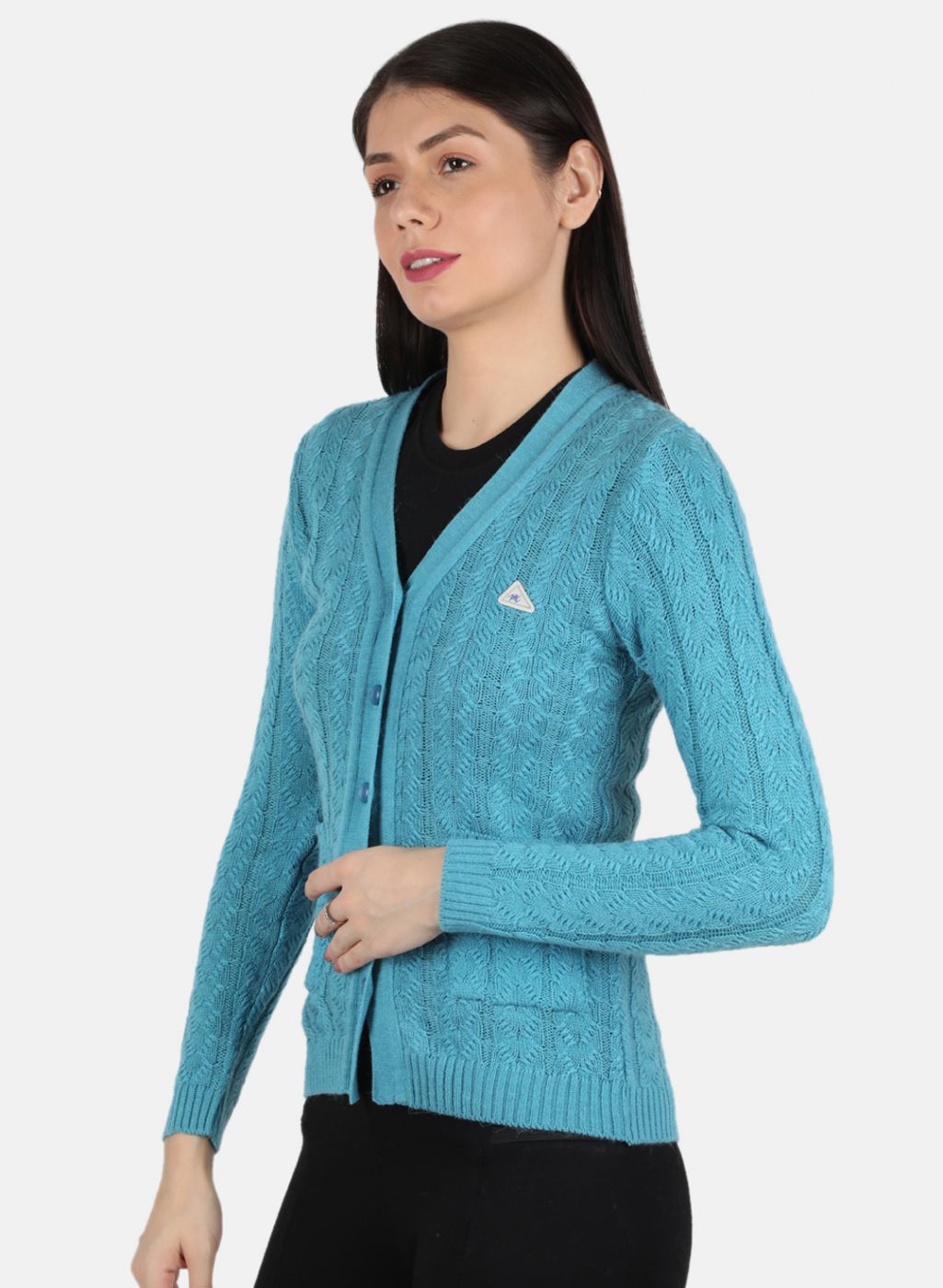 Women Blue Self Design Cardigan