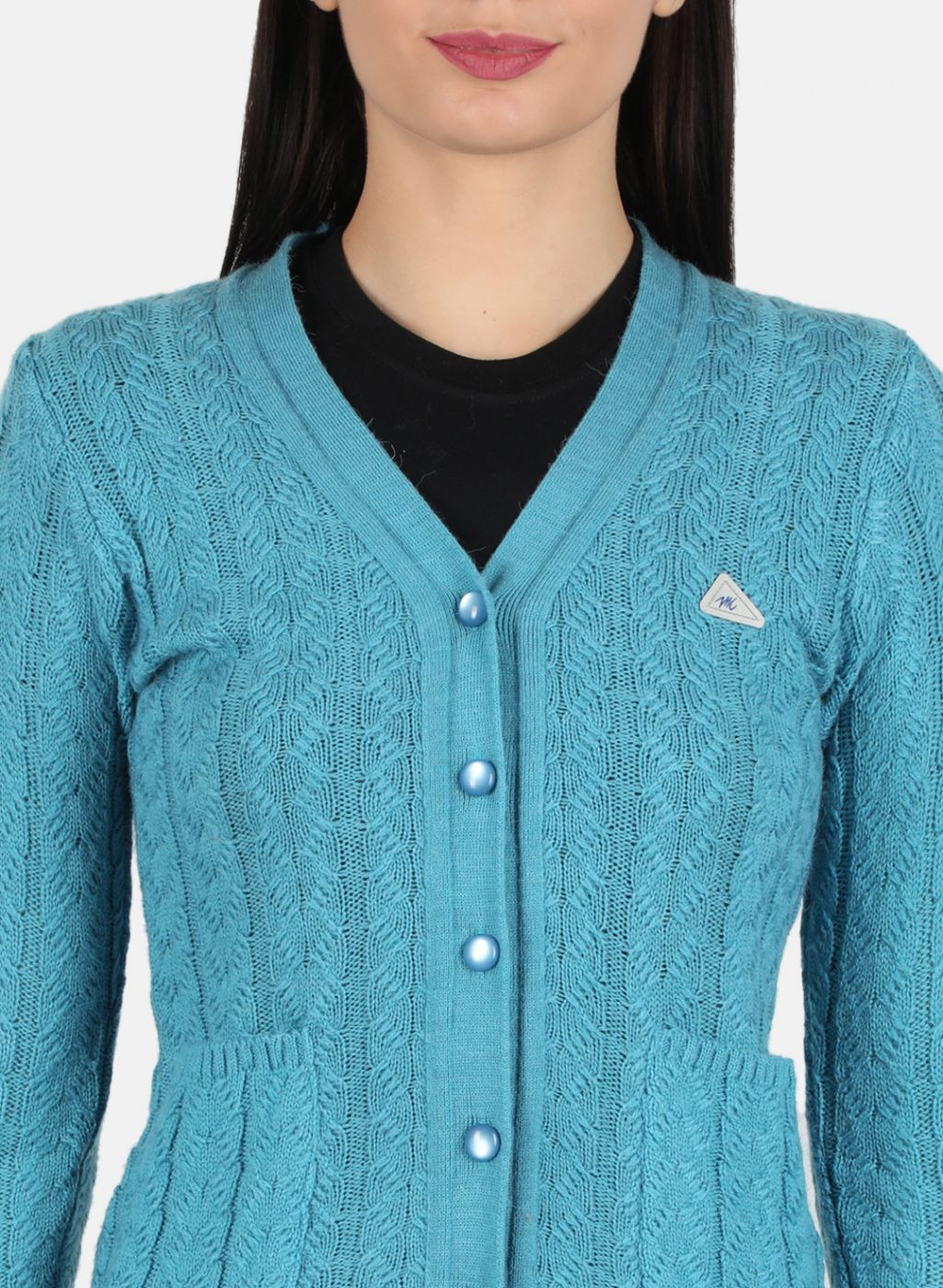 Women Blue Self Design Cardigan