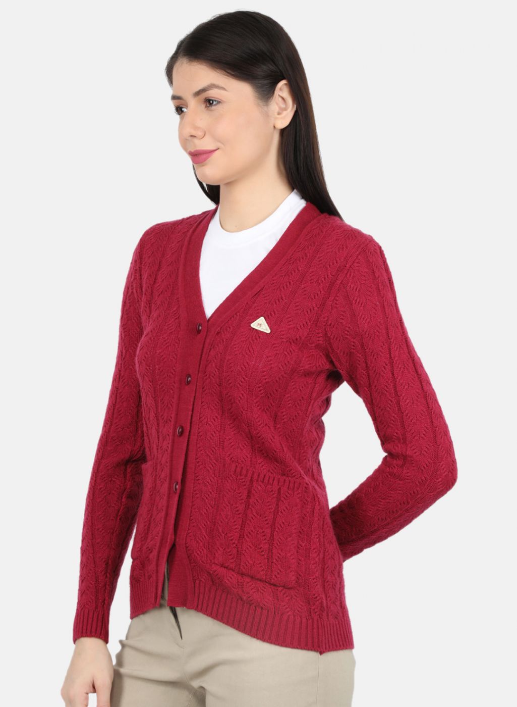 Women Purple Self Design Cardigan