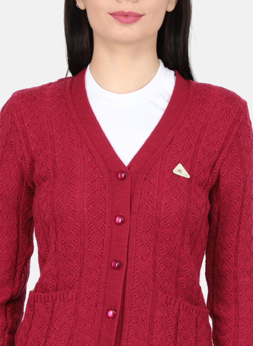 Women Purple Self Design Cardigan