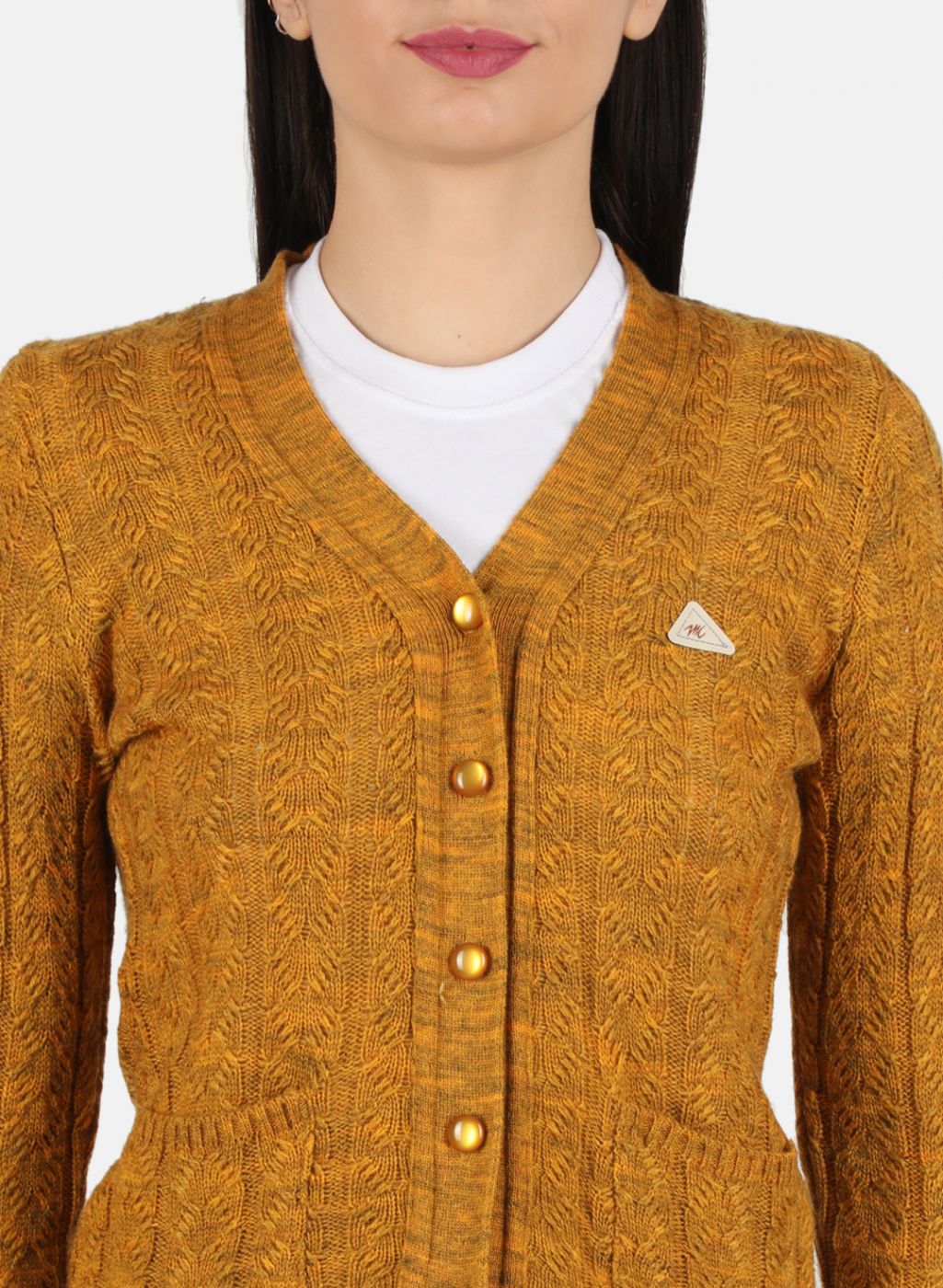 Women Yellow Self Design Cardigan