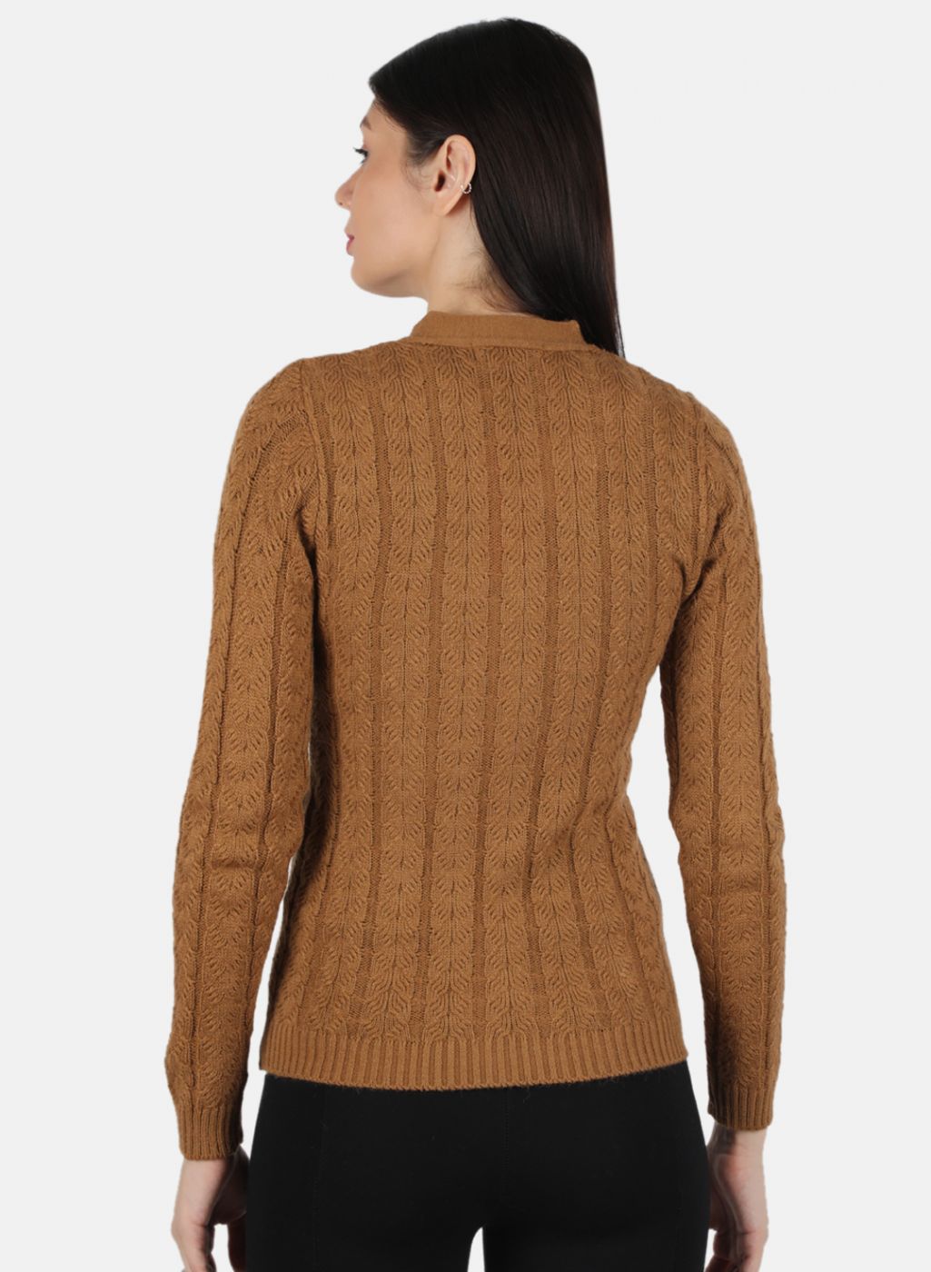 Women Brown Self Design Cardigan