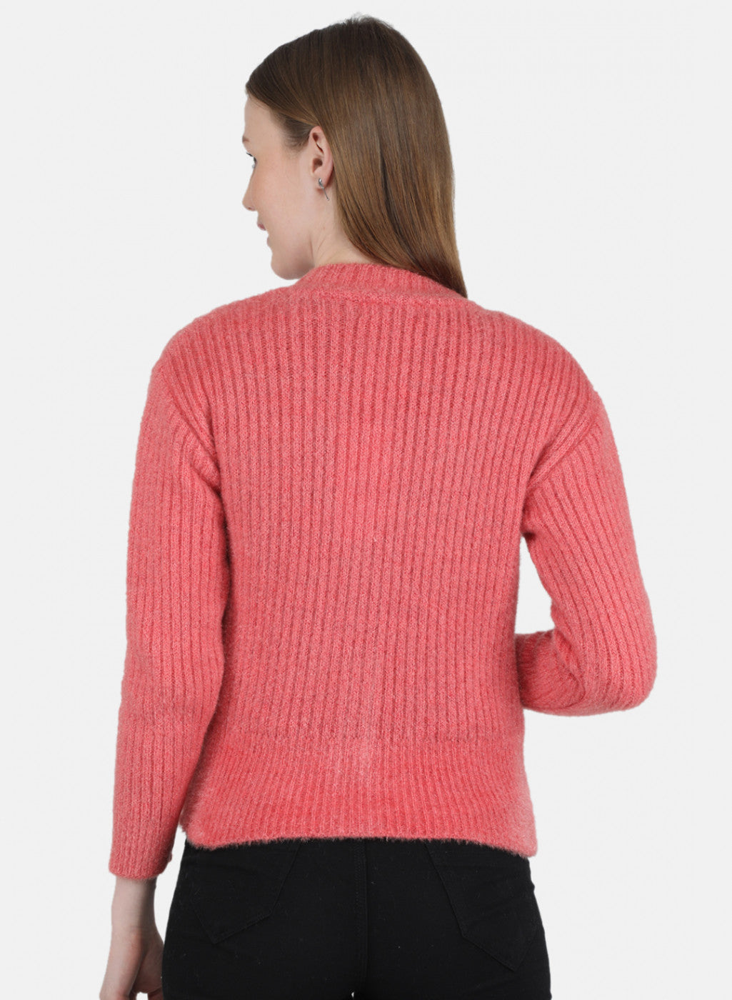 Women Pink Self Design Cardigan