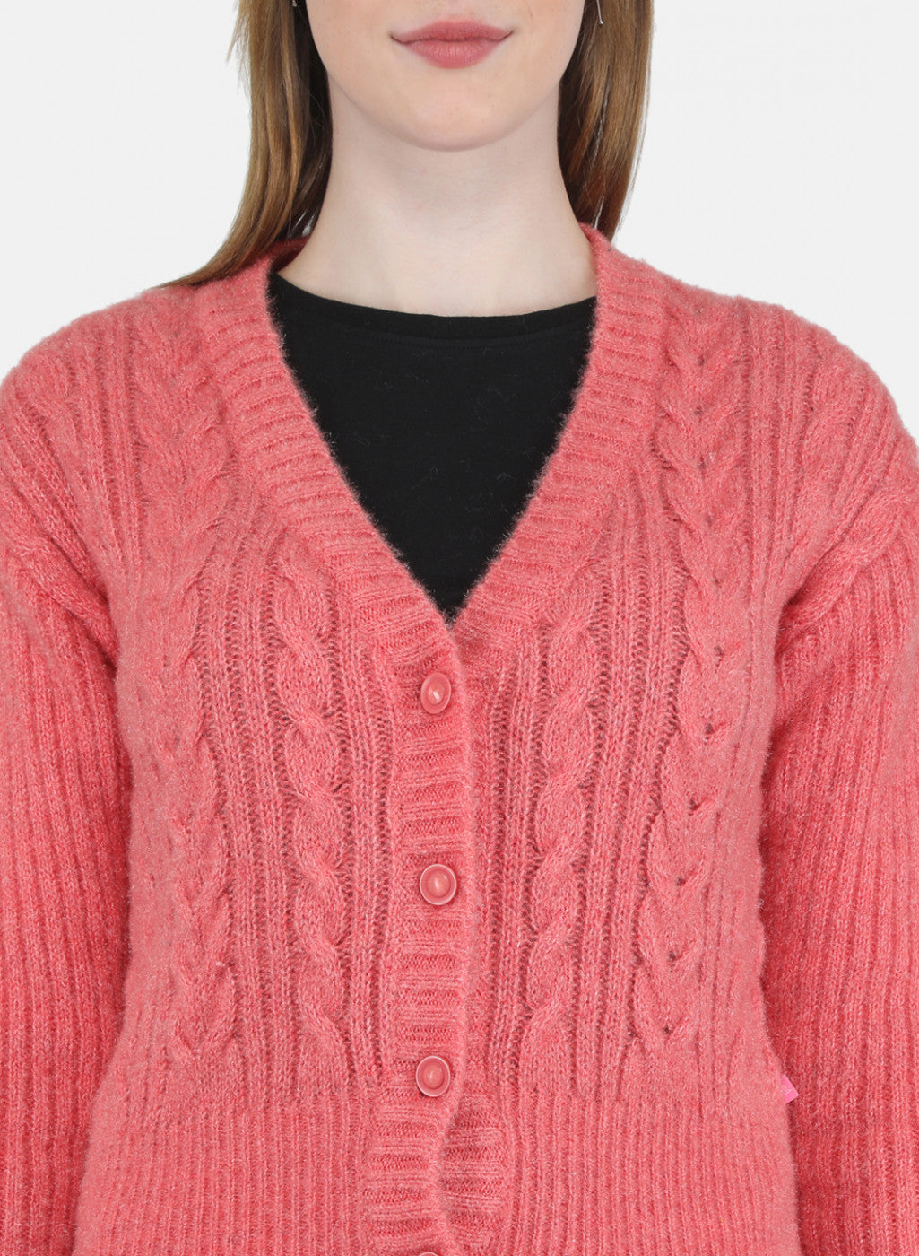 Women Pink Self Design Cardigan