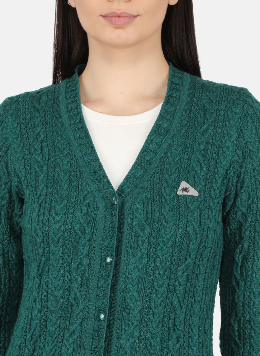 Women Green Self Design Cardigan