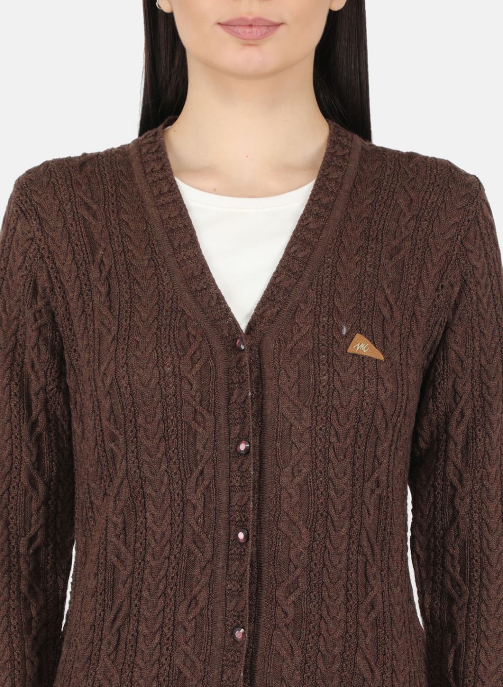 Women Brown Self Design Cardigan