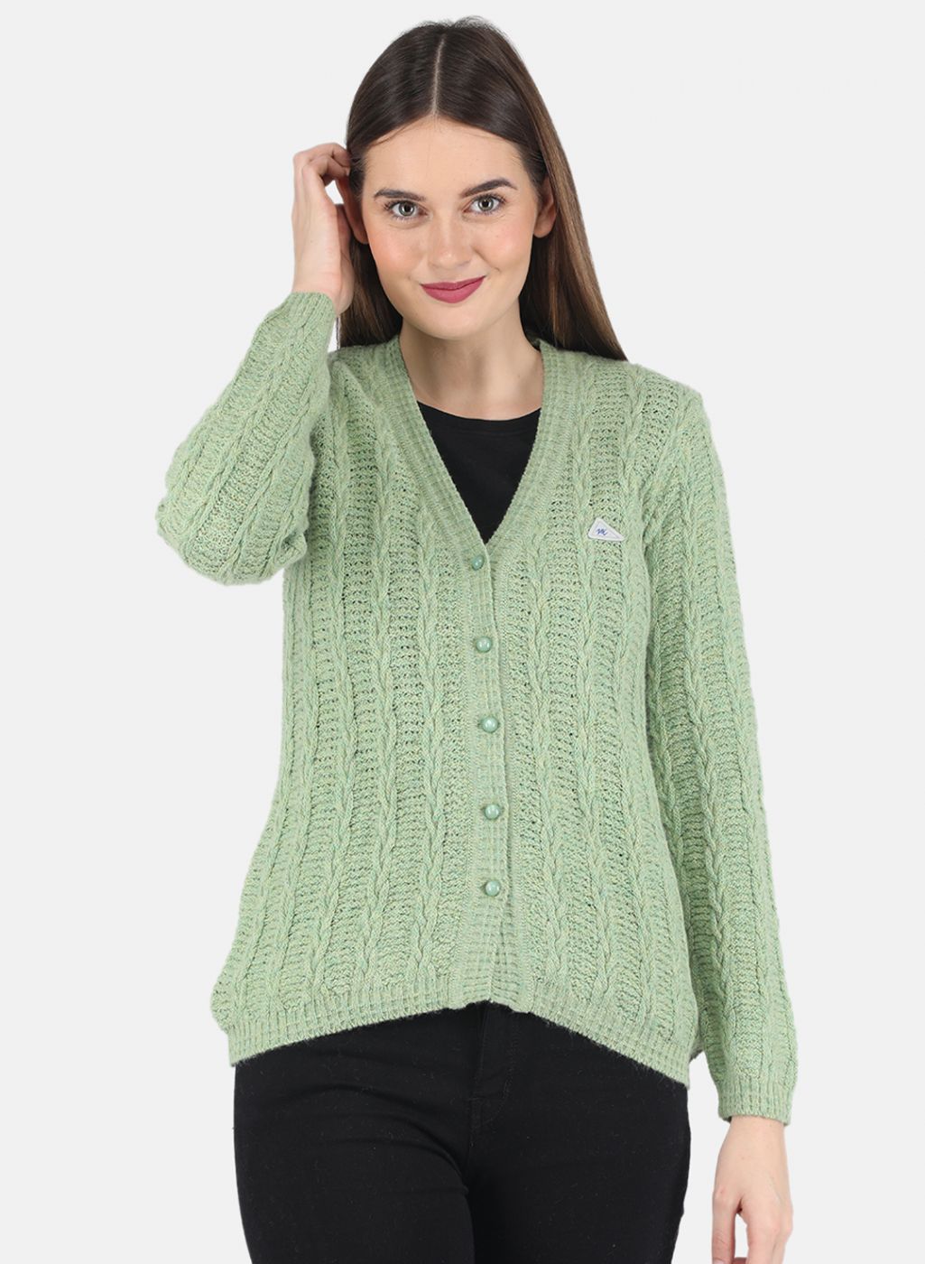 Women Green Self design Cardigan