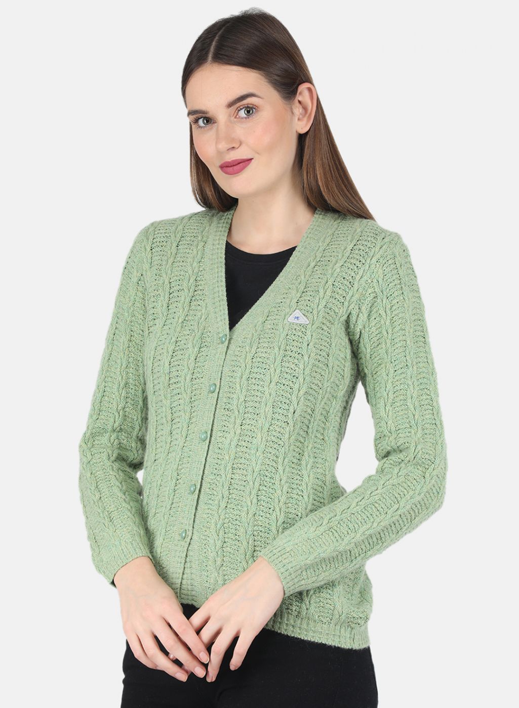 Women Green Self design Cardigan