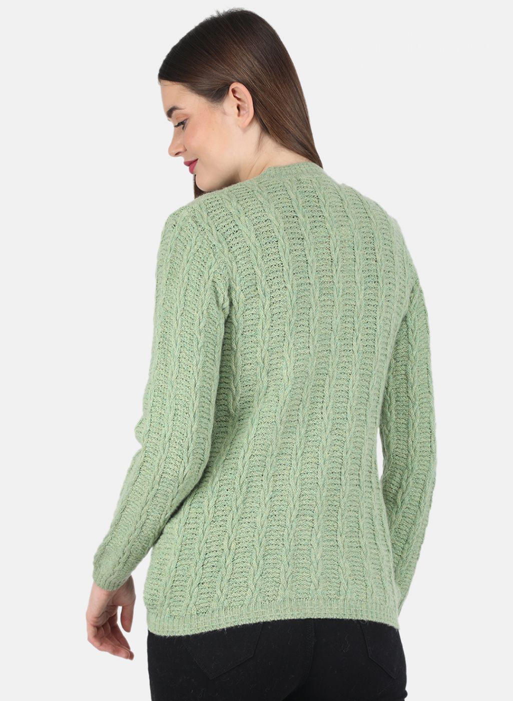 Women Green Self design Cardigan