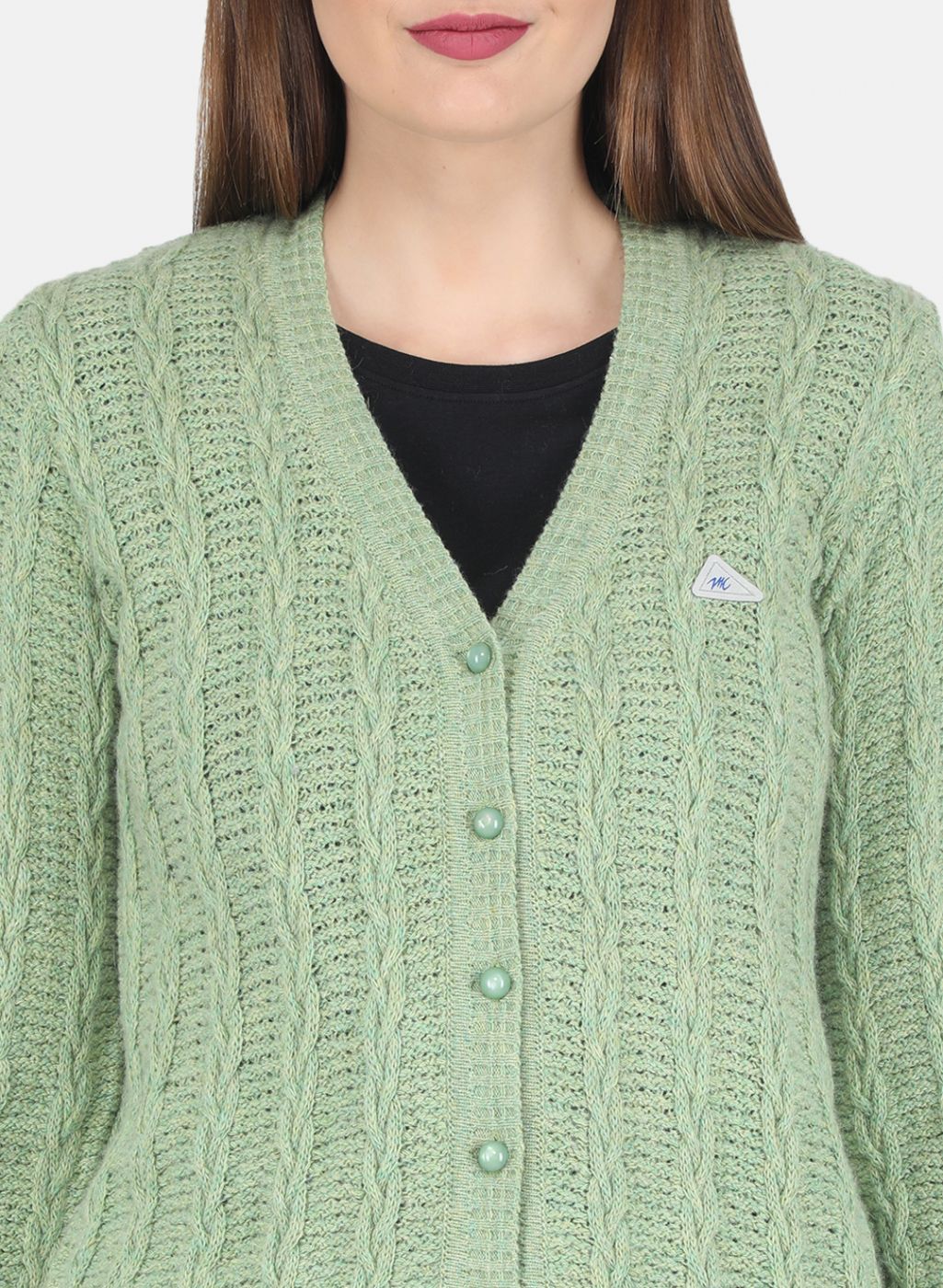 Women Green Self design Cardigan