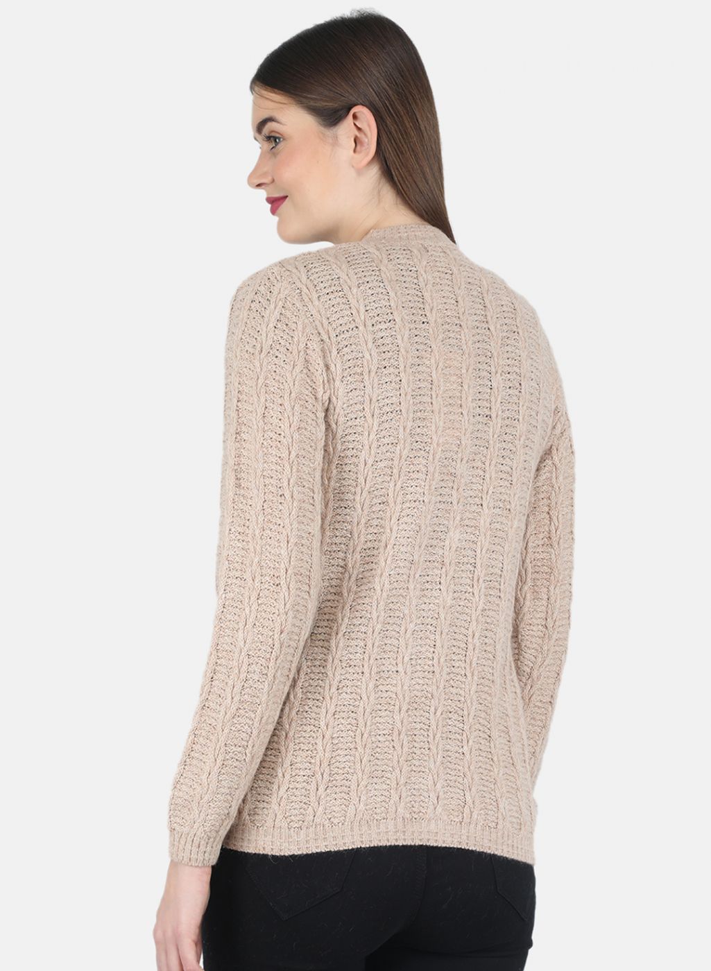 Women Beige Self design Cardigan