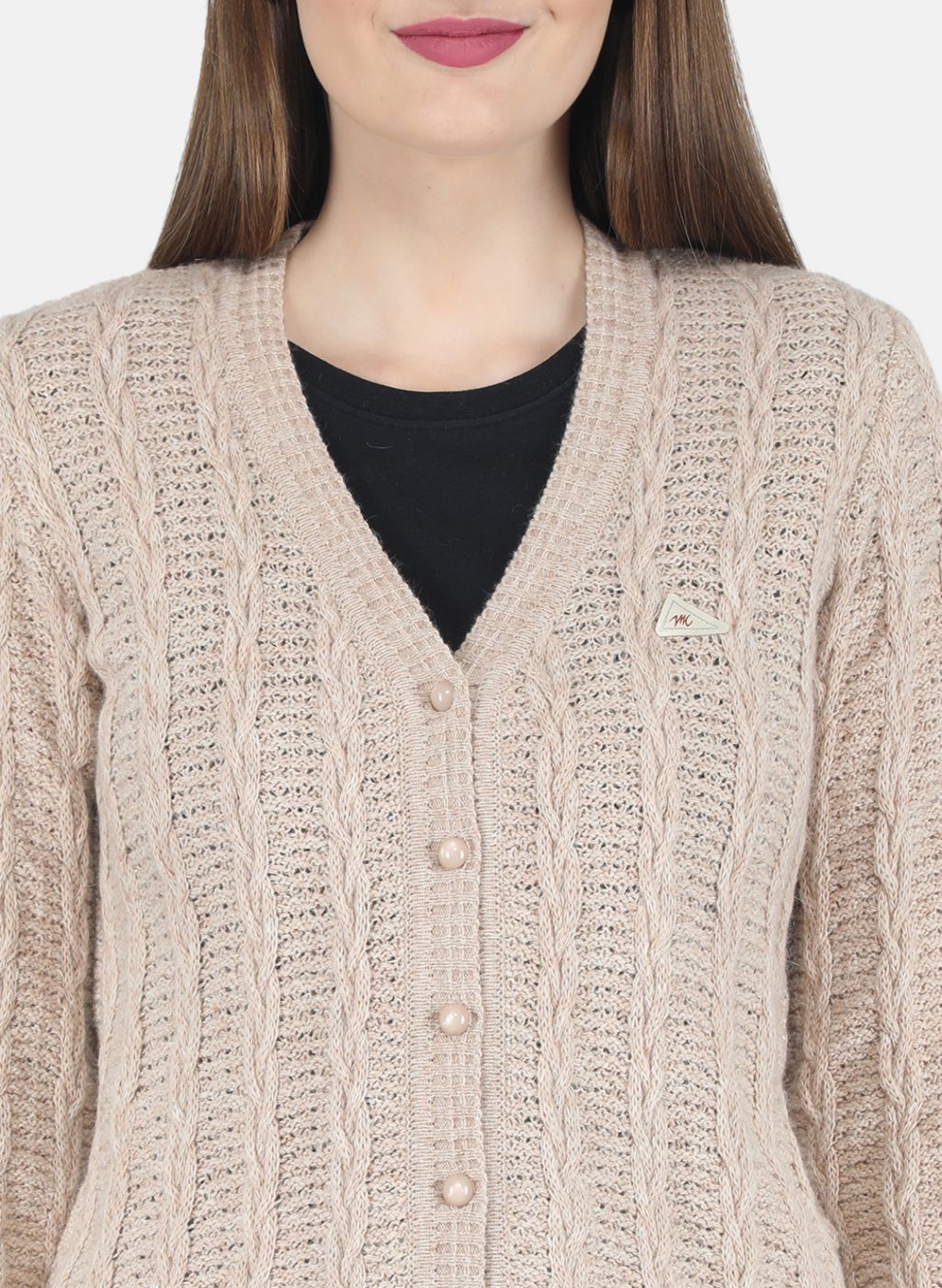 Women Beige Self design Cardigan