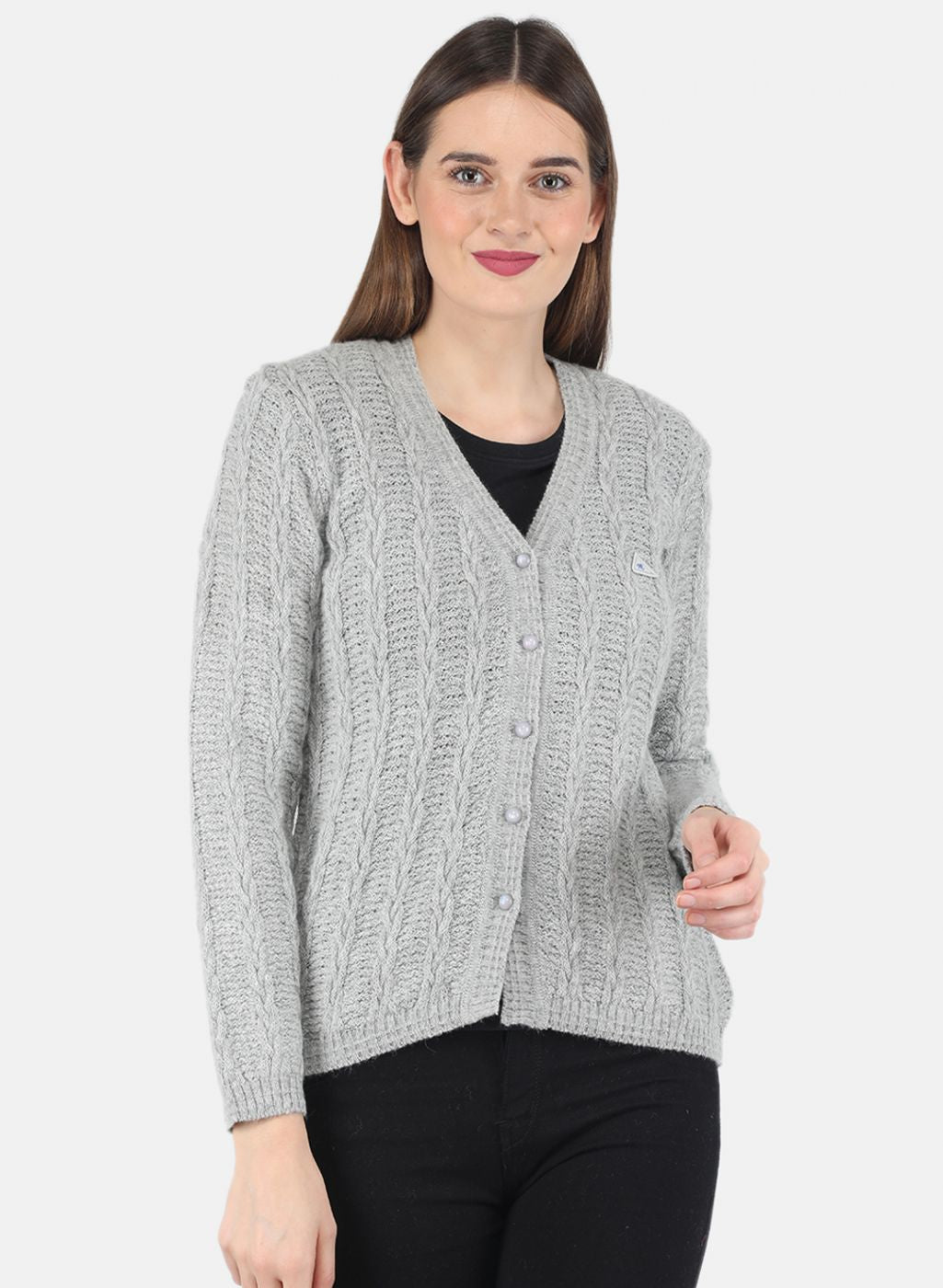 Women Grey Self design Cardigan