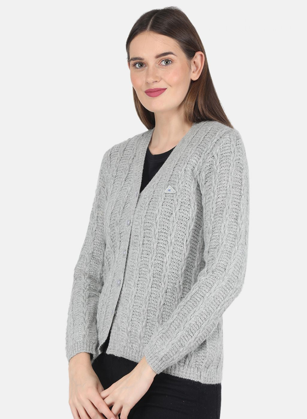 Women Grey Self design Cardigan