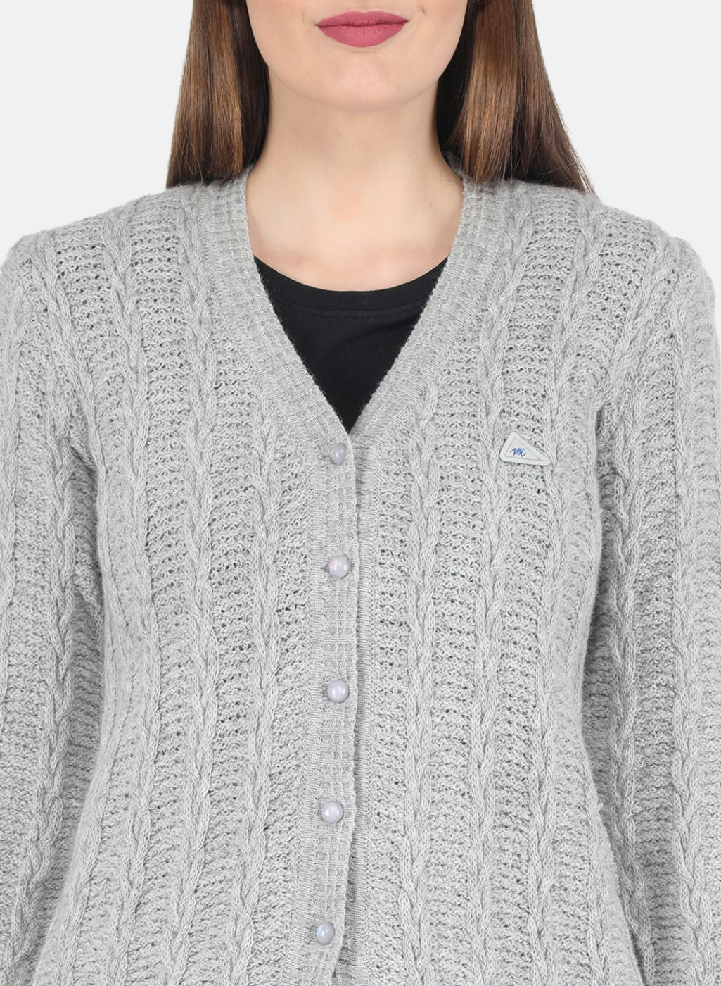 Women Grey Self design Cardigan