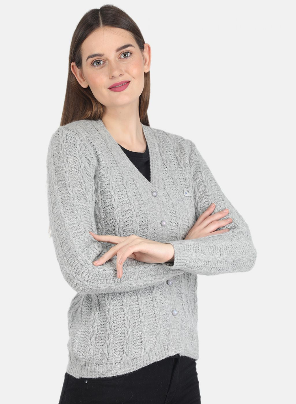 Women Grey Self design Cardigan