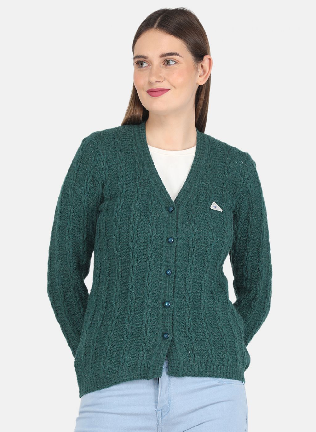 Women Green Self design Cardigan