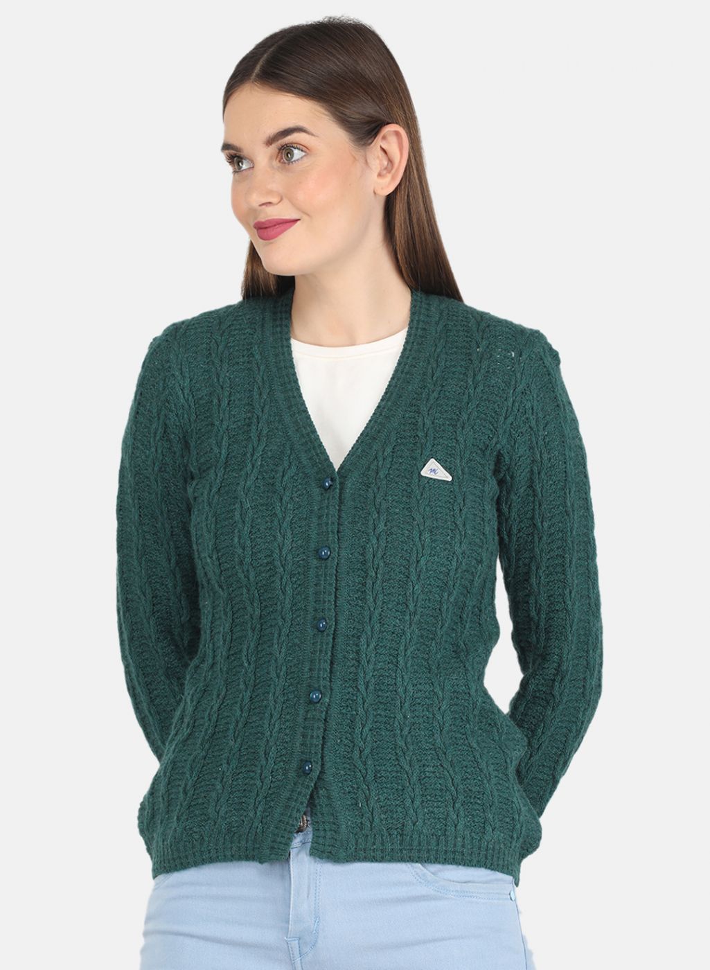 Women Green Self design Cardigan