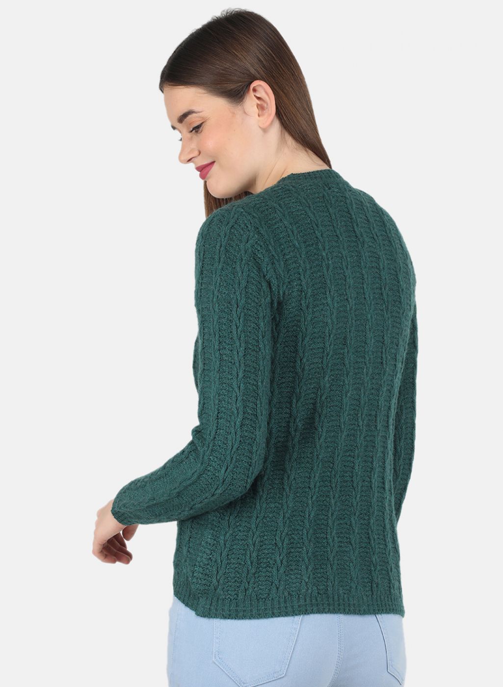 Women Green Self design Cardigan