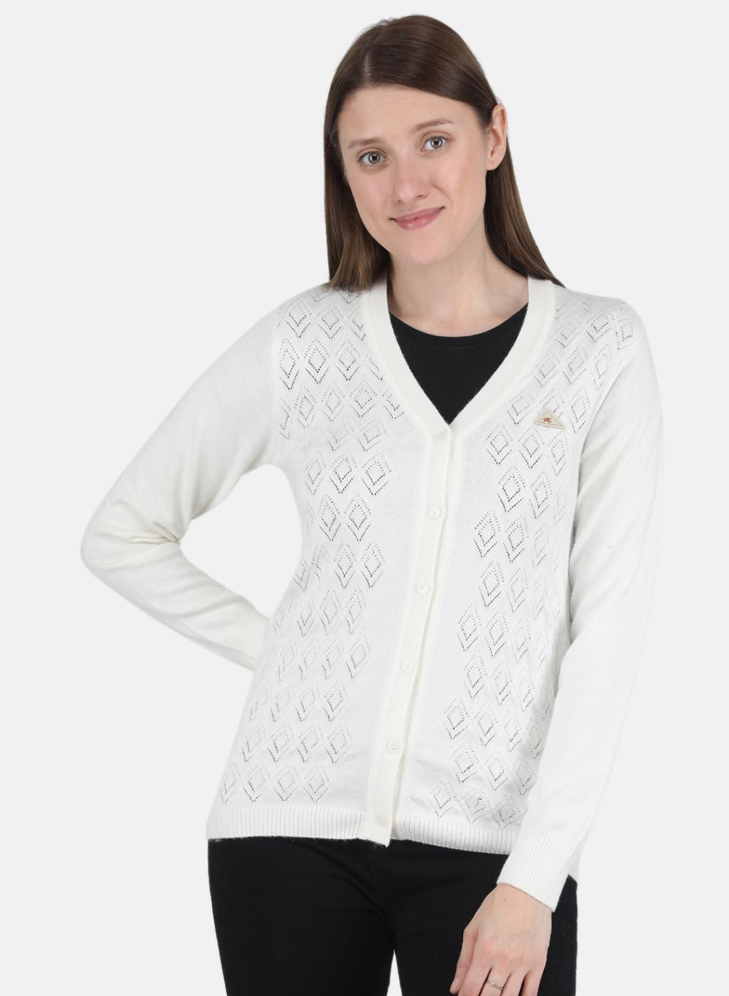 Women White Self design Cardigan