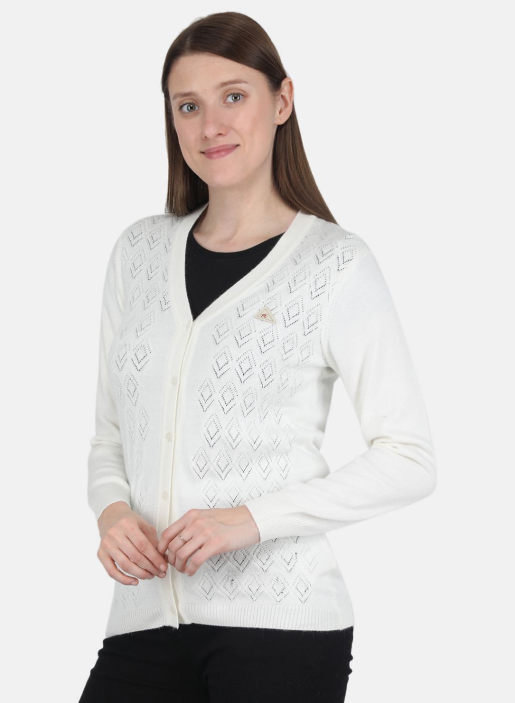 Women White Self design Cardigan