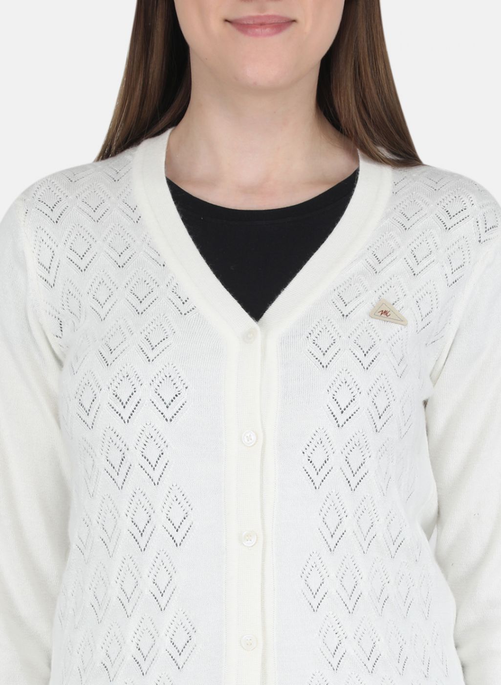 Women White Self design Cardigan