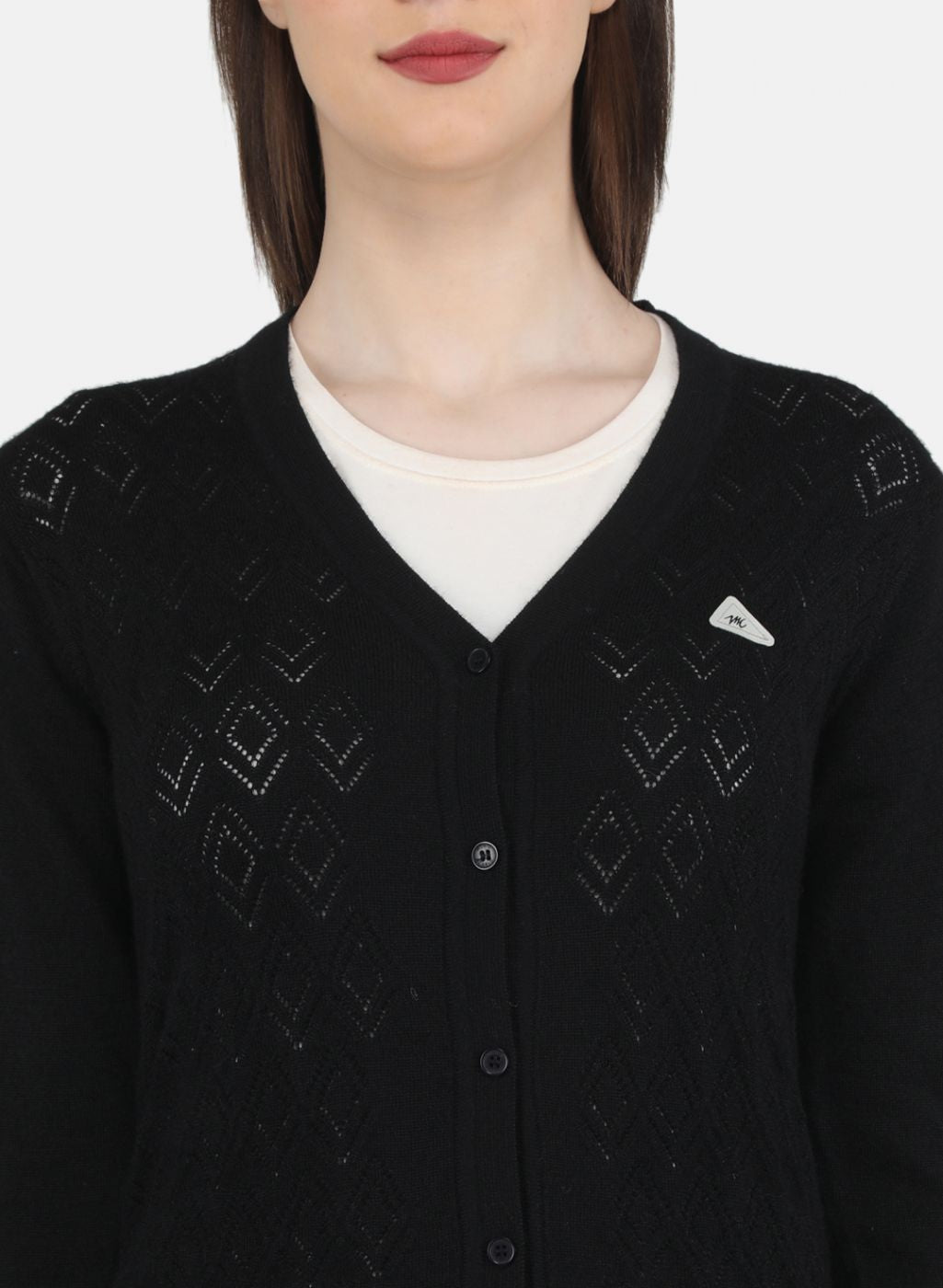 Women Black Self Design Cardigan