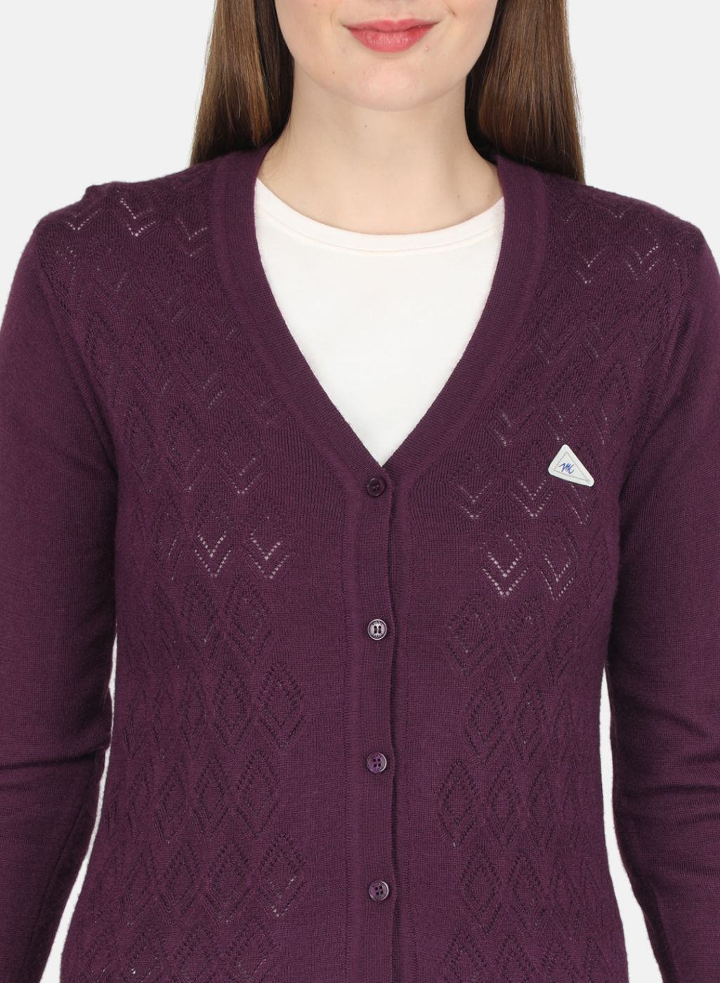 Women Purple Self design Cardigan