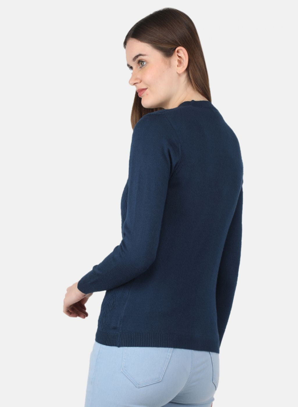 Women NAvy Blue Self Design Cardigan