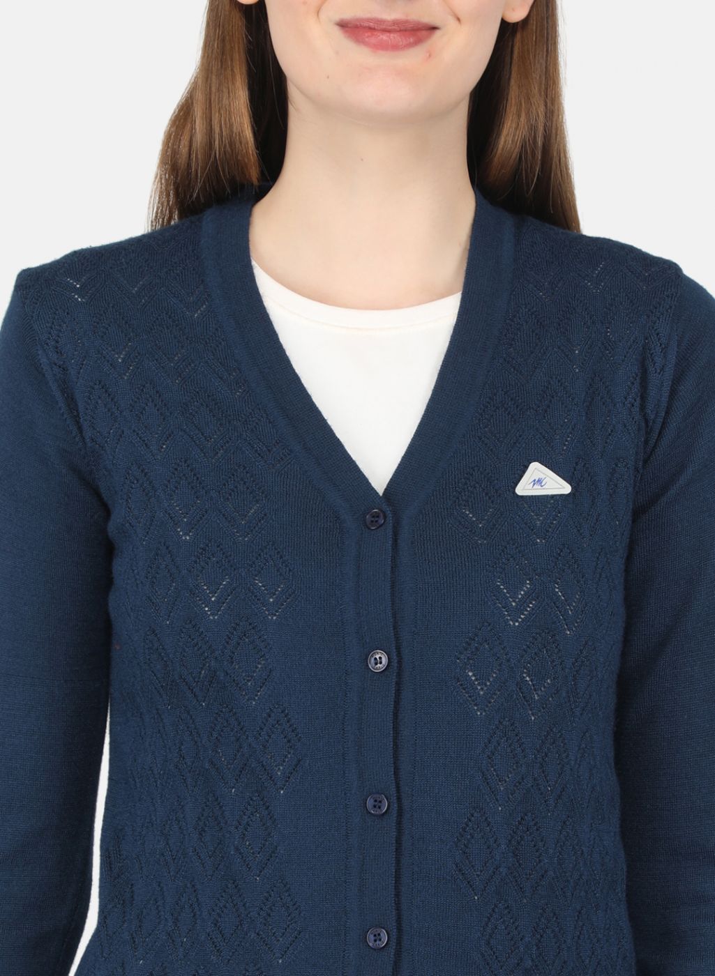 Women NAvy Blue Self Design Cardigan