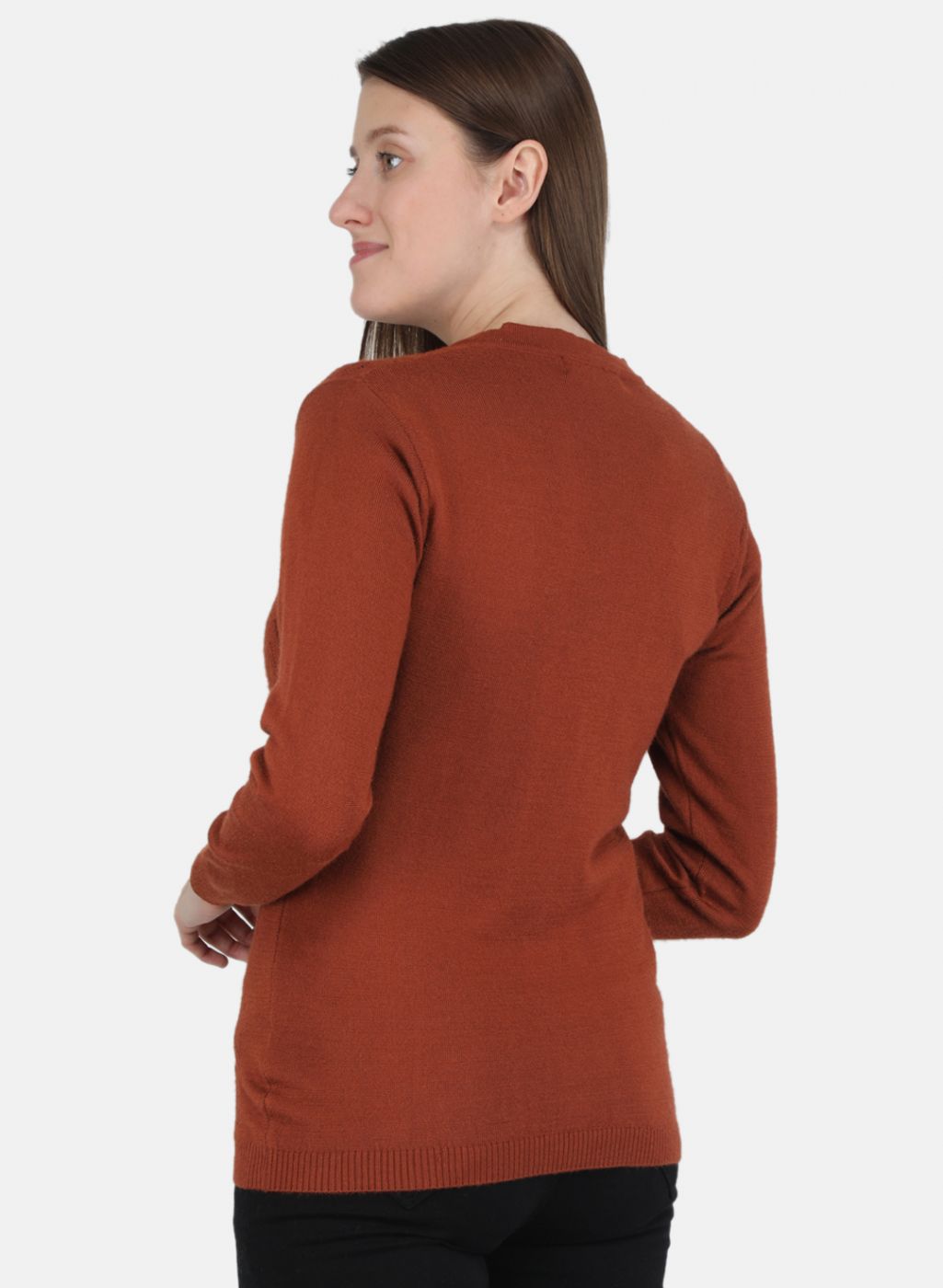 Women Orange Self design Cardigan