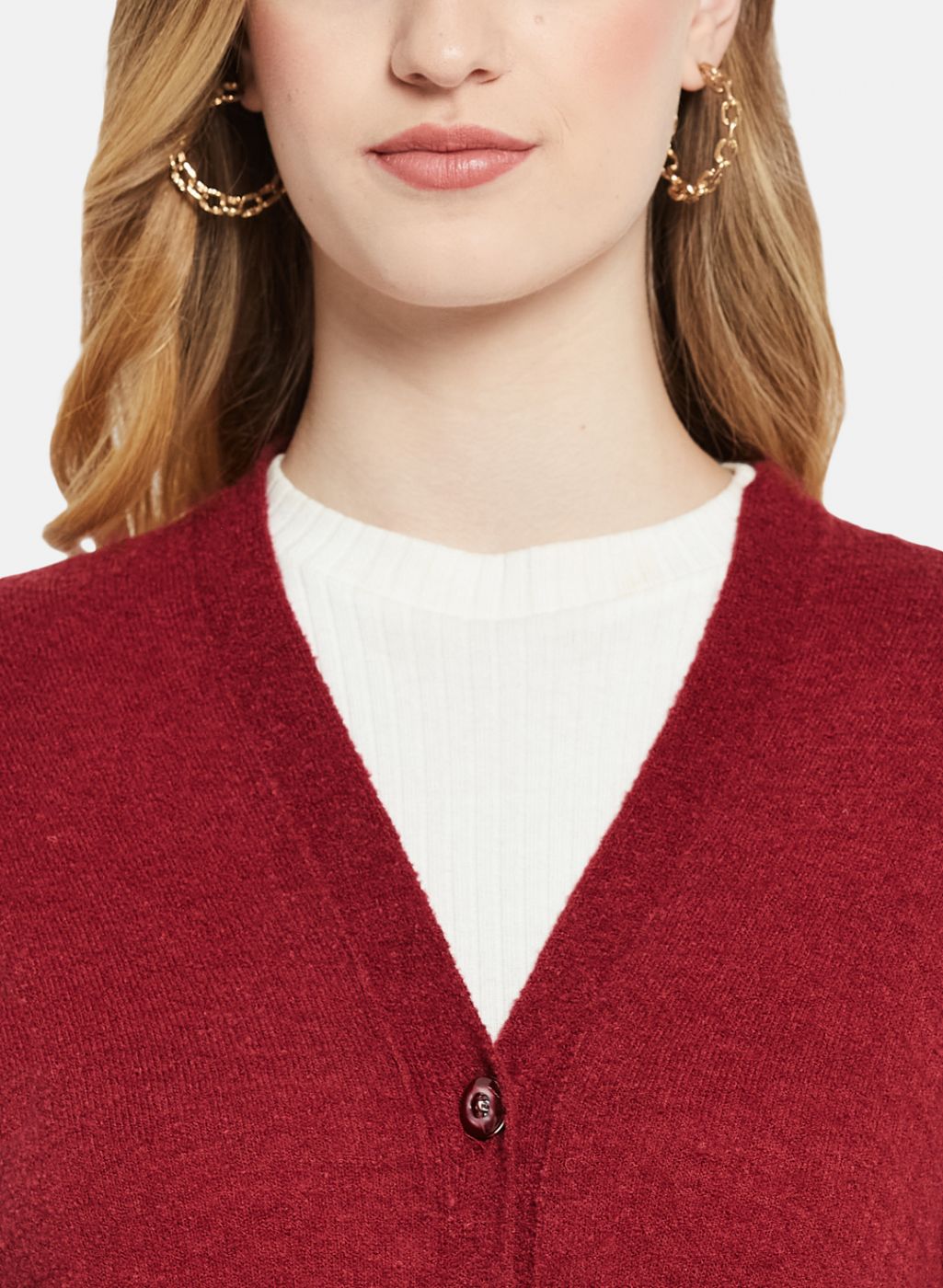 Women Maroon Self Design Cardigan