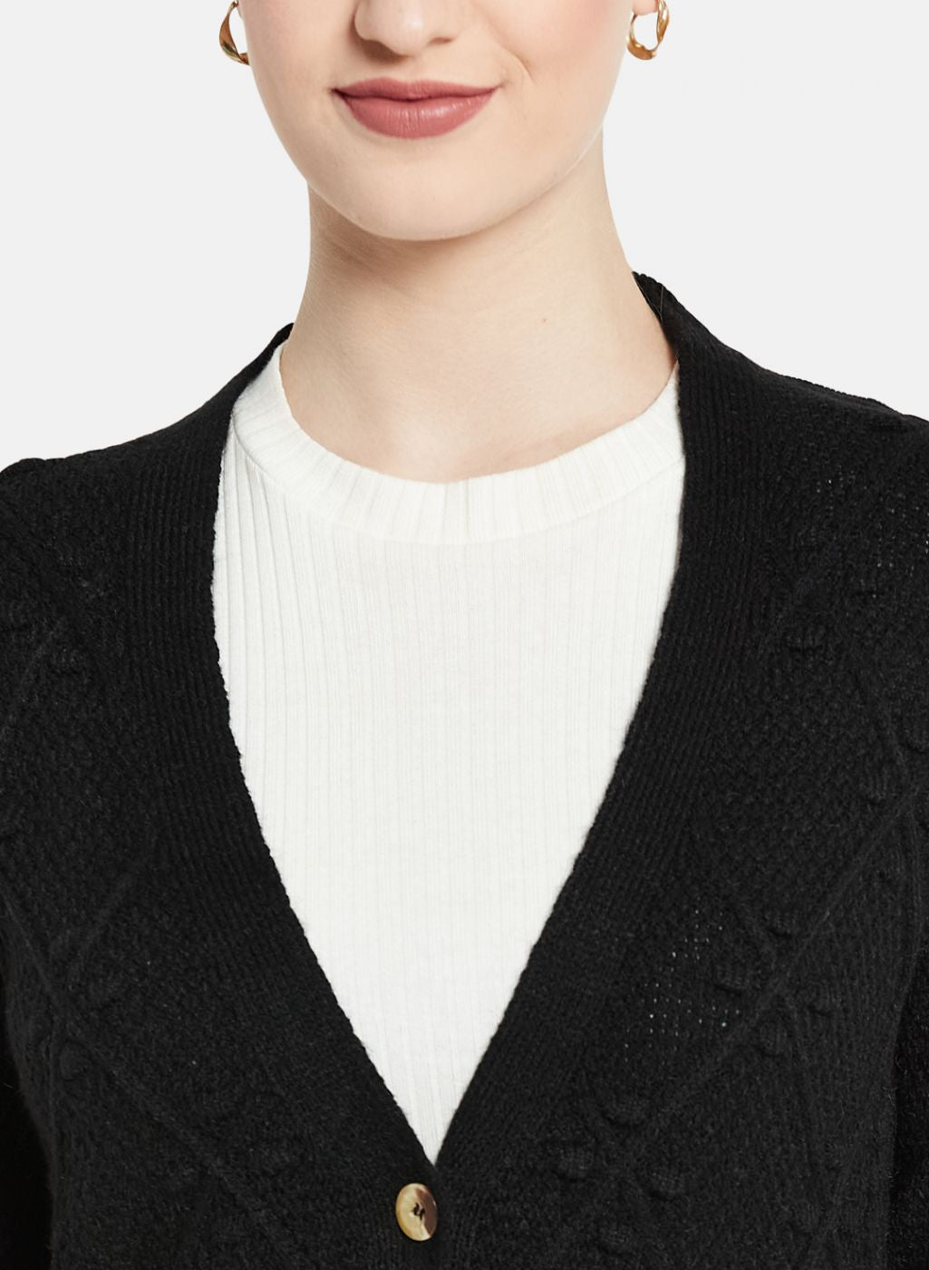 Women Black Self Design Cardigan