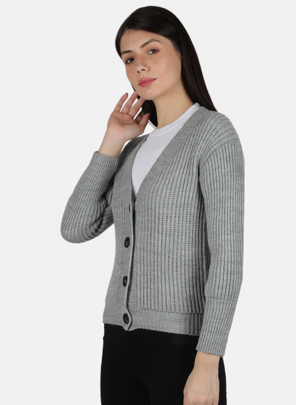 Women Grey Self Design Cardigan