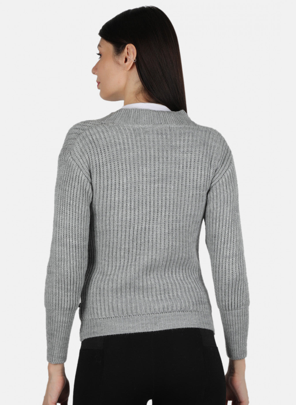 Women Grey Self Design Cardigan