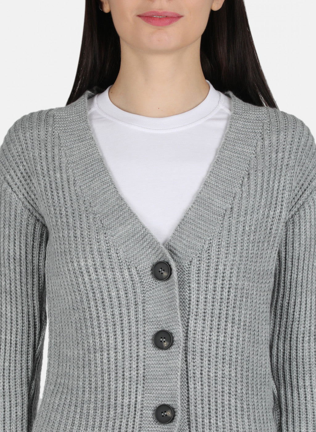 Women Grey Self Design Cardigan