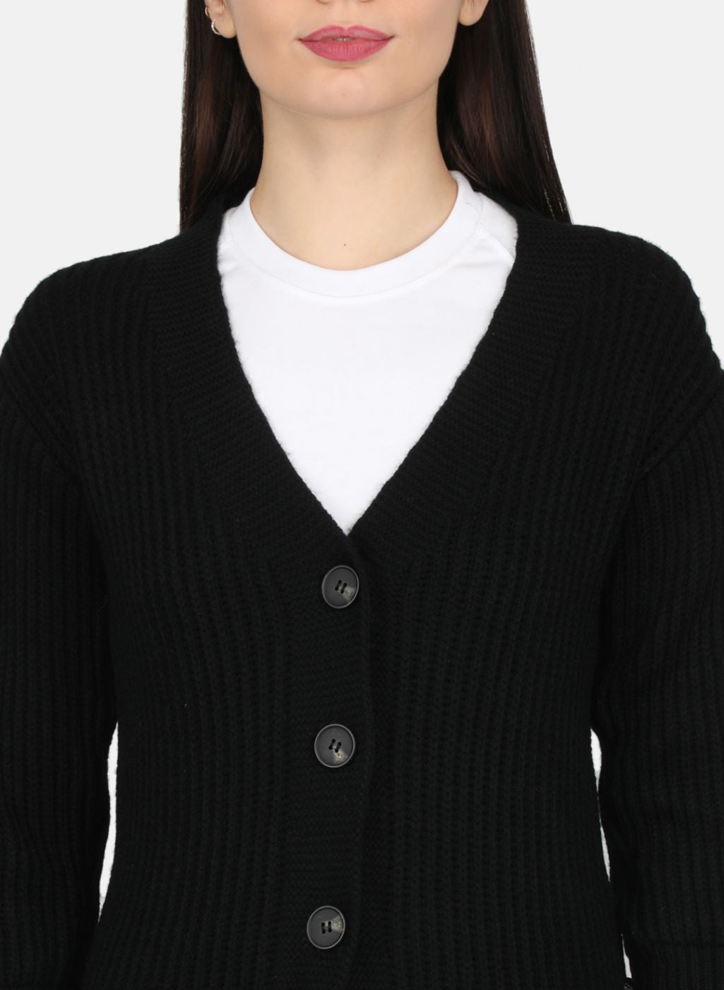 Women Black Self Design Cardigan