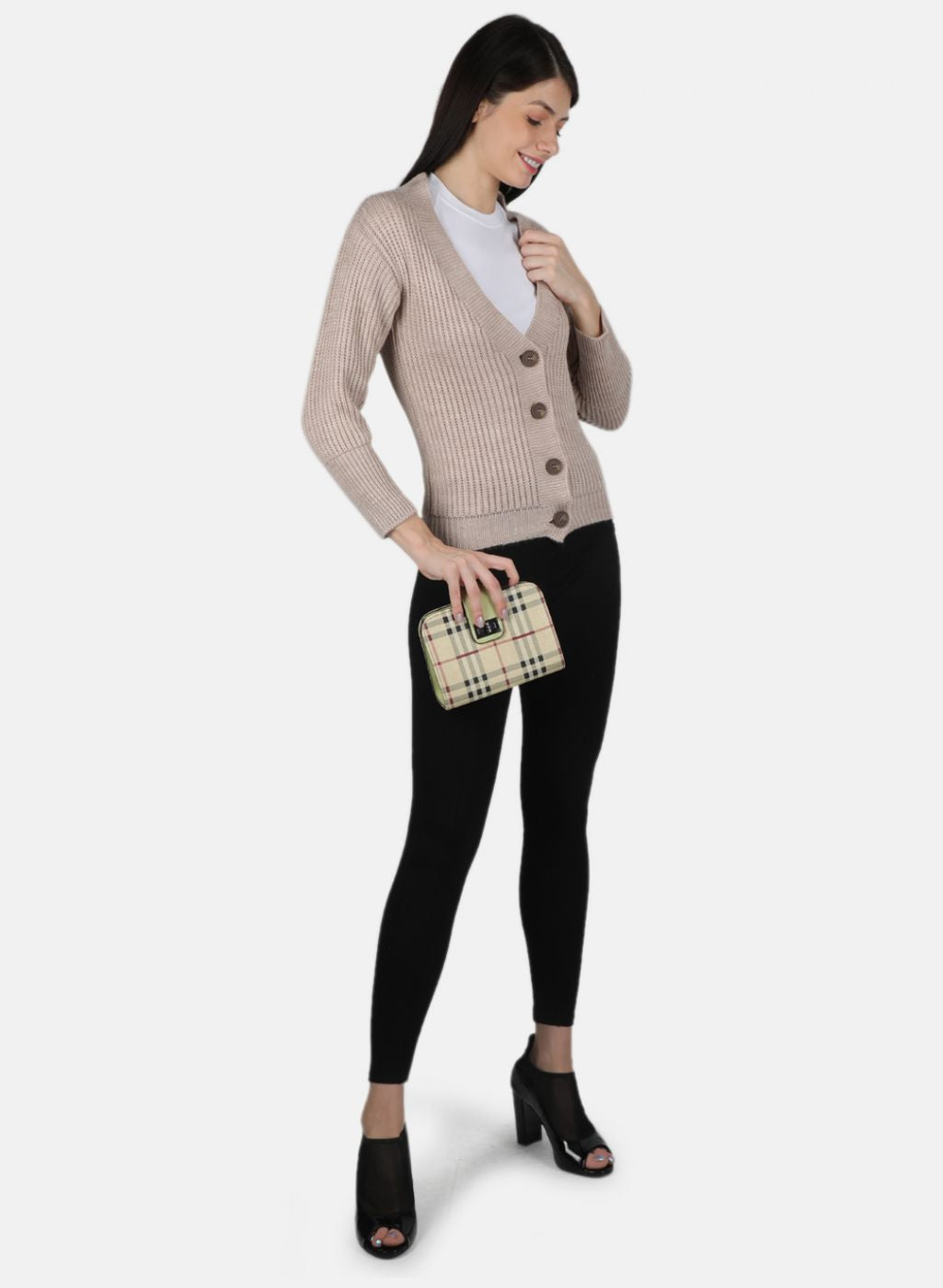 Women Beige Self Design Cardigan