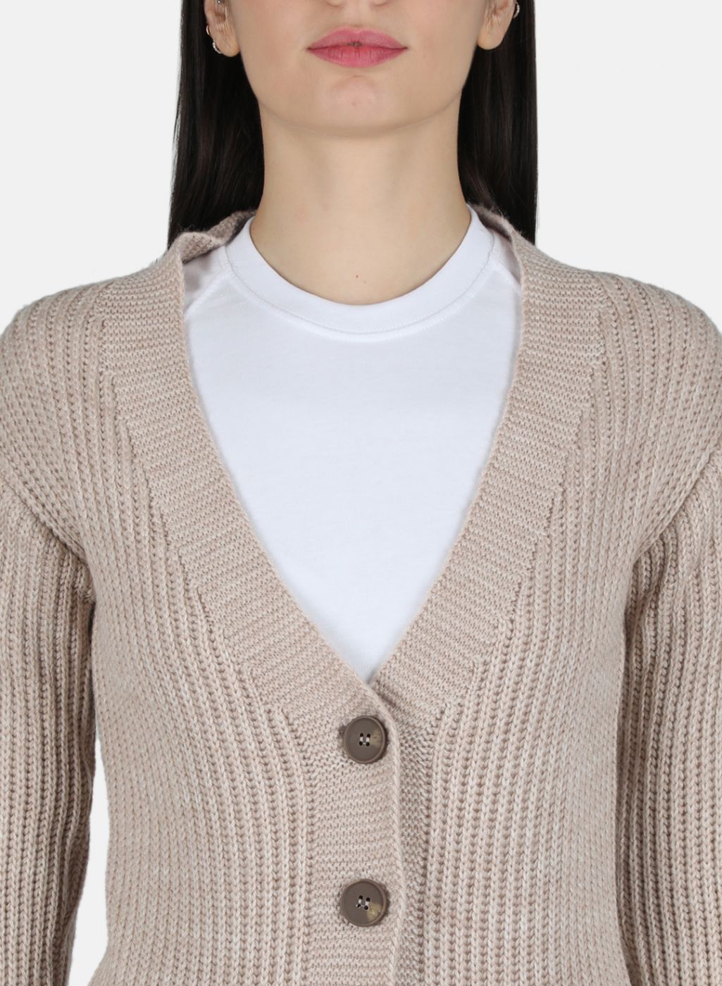 Women Beige Self Design Cardigan