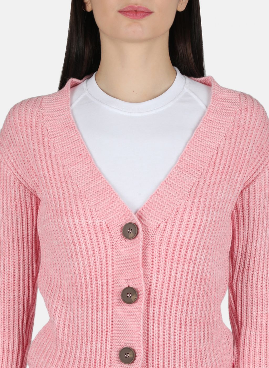 Women Pink Self Design Cardigan