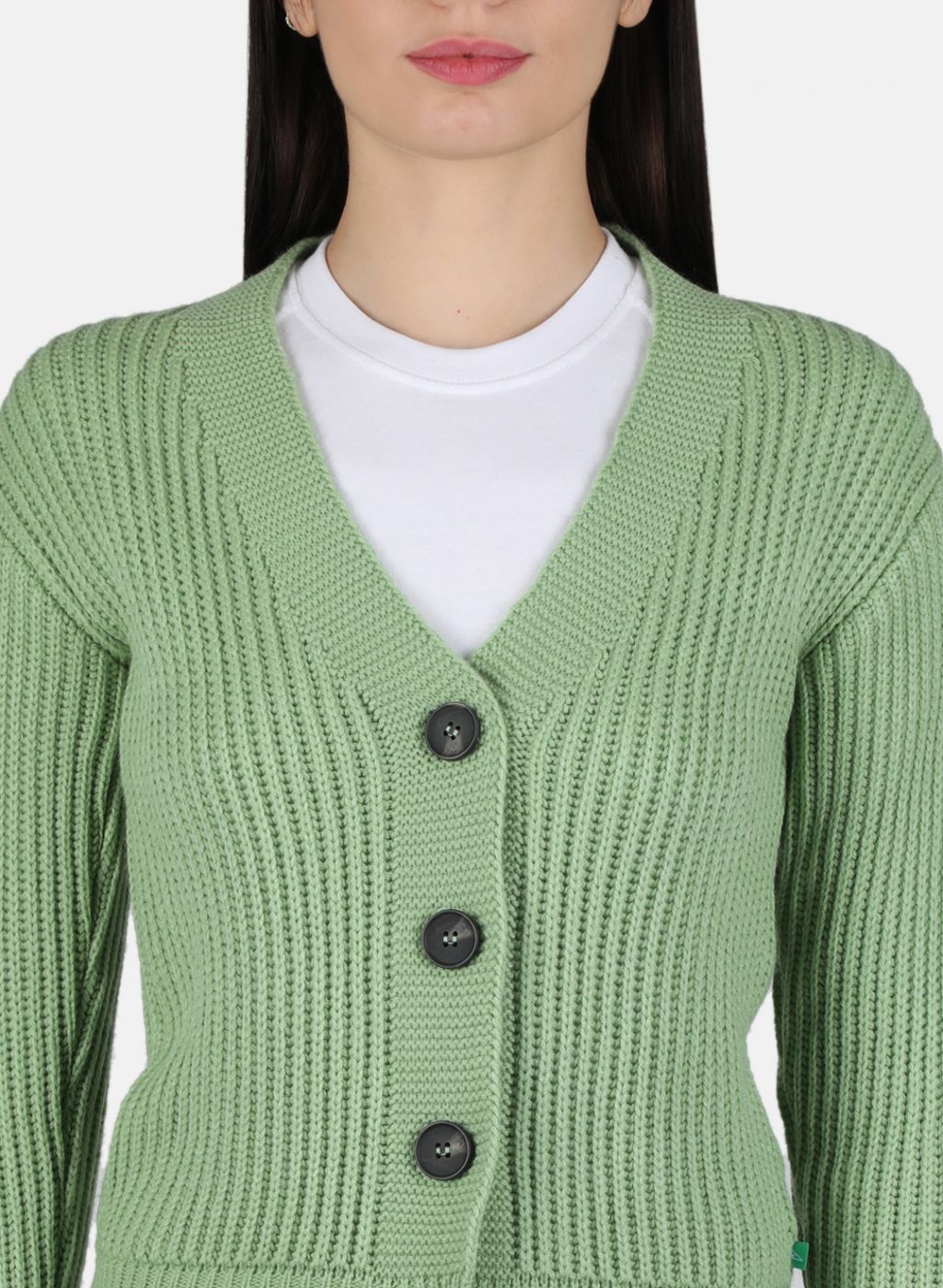 Women Green Self Design Cardigan